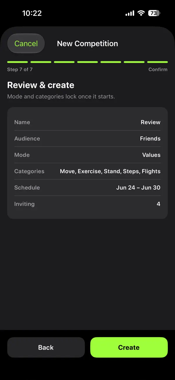 The review step of creating a new competition